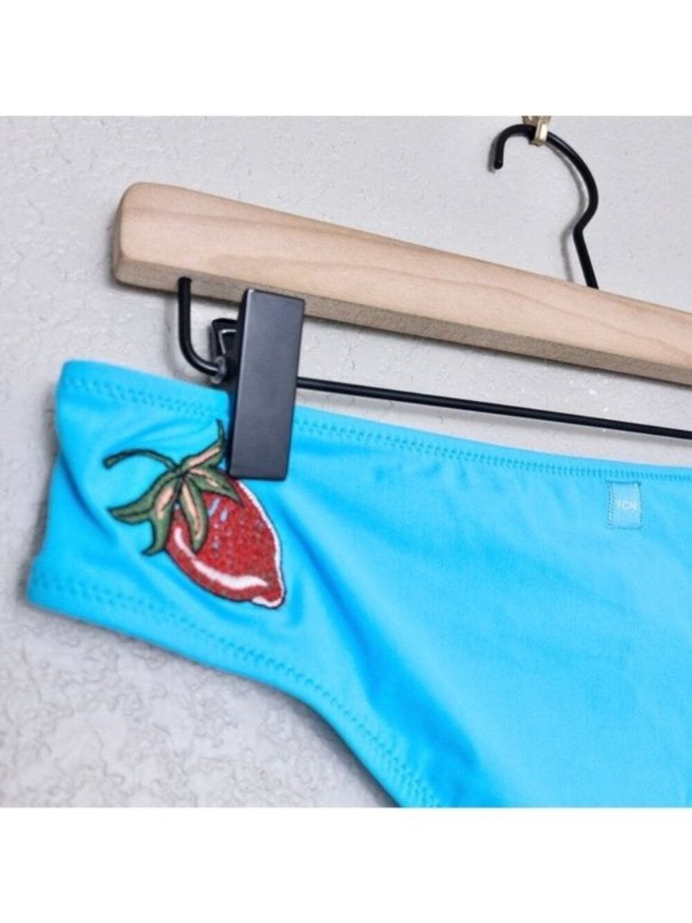 NWT TCN Banda Bikini Bottom 4 Fruits Strawberry Embroidered White Turquoise